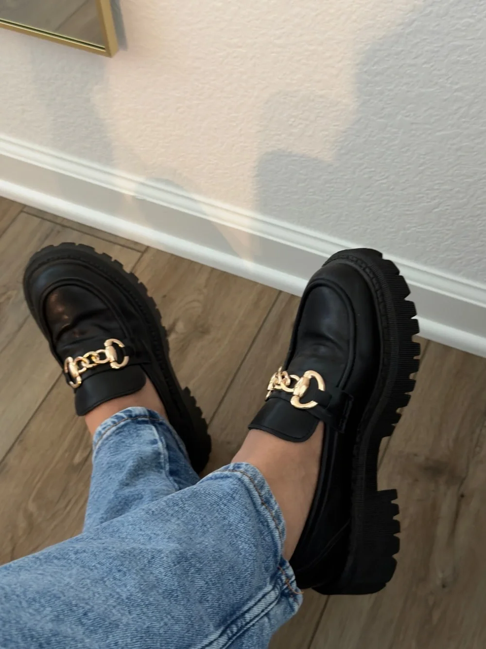 Black Women's Chain-Accent Lug Sole Loafers